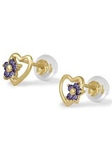 lovable itty-bitty purple flower birthstone earrings for babies and children